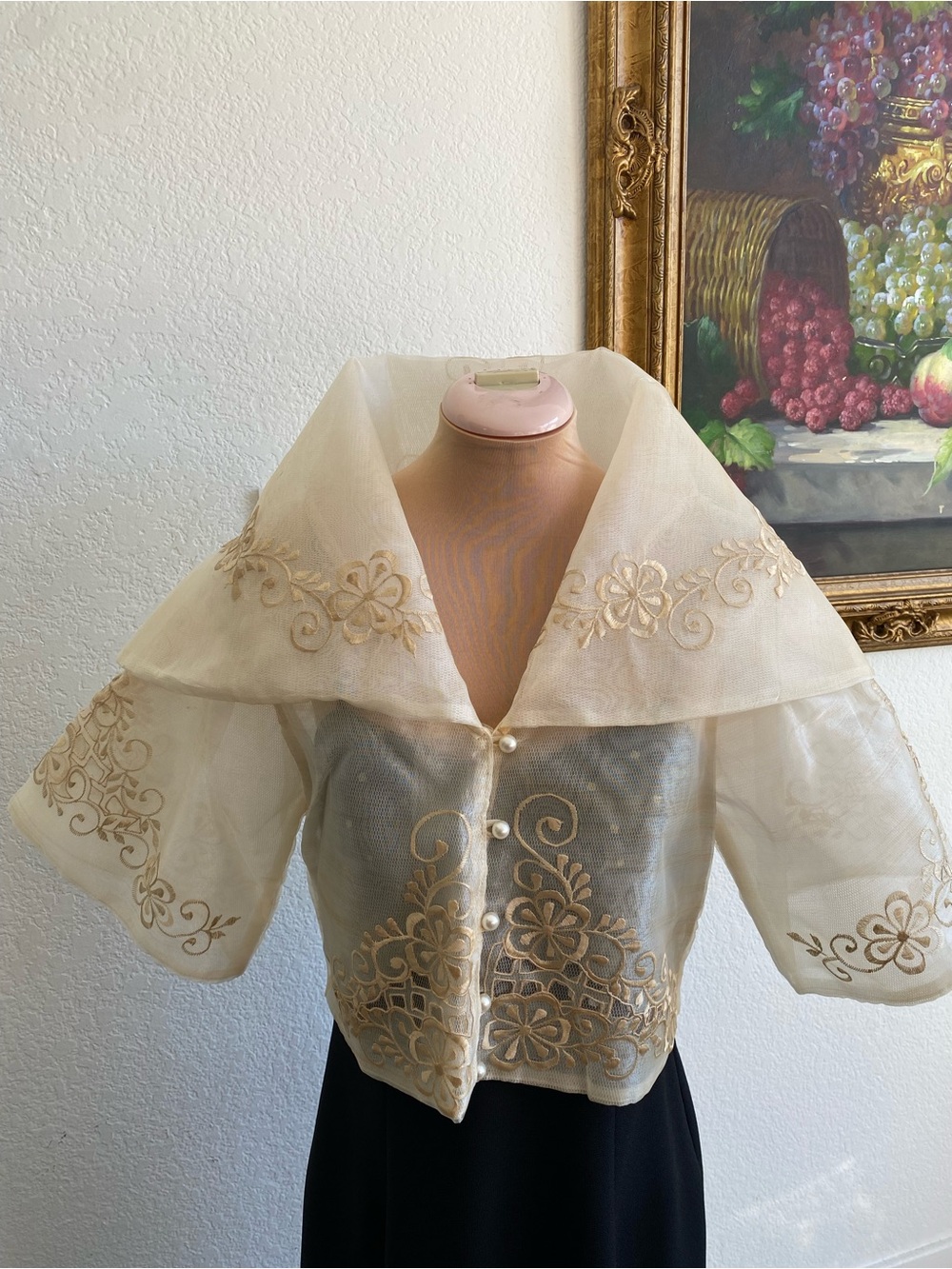 Filipiniana Organza Embroidered Filipiniana Maria Clara Bolero in Ivory & Gold